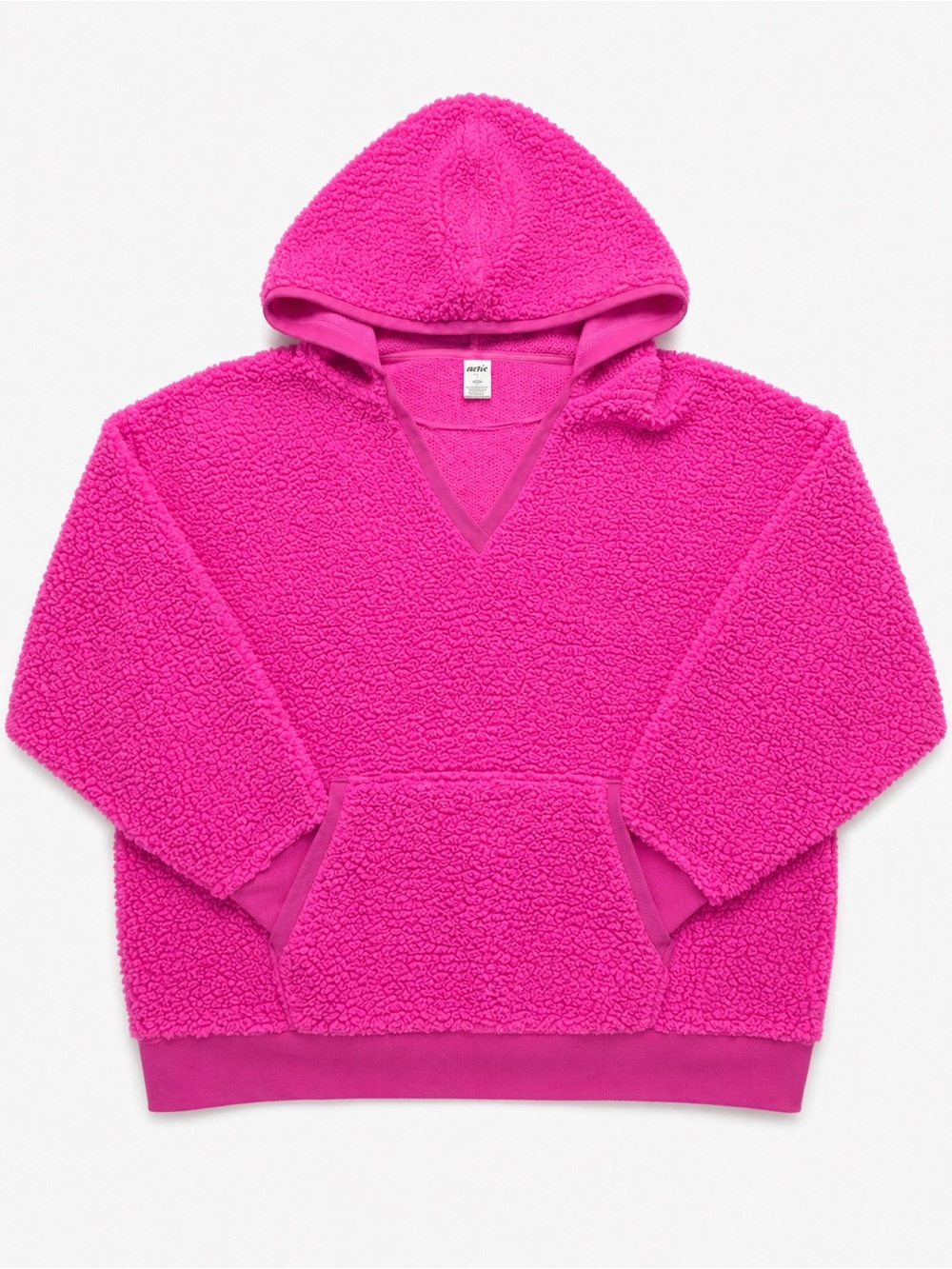 PINK Victoria's Secret Hot Pink Sherpa V-Neck Hoodie